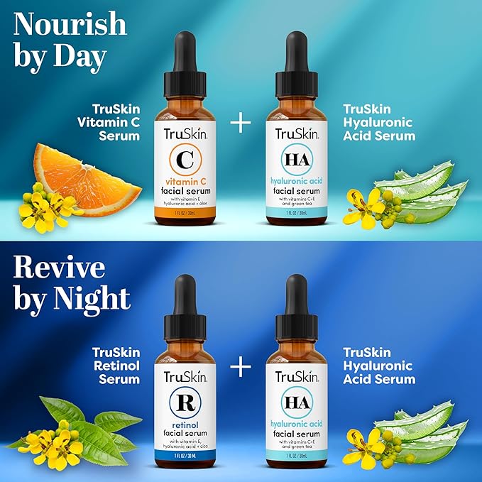 TruSkin Face Serum Trio – Hyaluronic Acid, Vitamin C & Retinol Serum for Face – Anti Aging Skin Care Set for Women – Skincare for Bright, Smooth, Hydrated & Firmer-Looking Skin, 1 fl oz, 3 Bottles