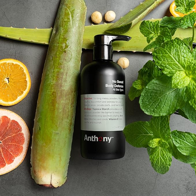 Anthony No Sweat Body Defense, Anti-Chafe Talc Free Cream To Powder Lotion, 16 Fl Oz and Anthony Invigorating Rush Hair and Body Wash, 32 Fl Oz