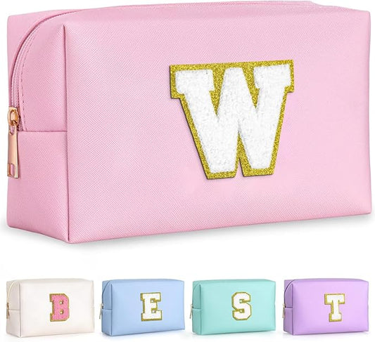 TOPEAST Women's Pink Waterproof Travel Toiletry Bag, Cute Monogrammed Makeup Pouch, Personalized Gift for Girlfriend, Wife, Valentine's Day, Anniversary, Preppy