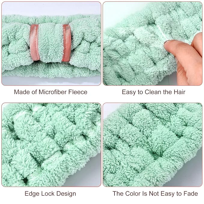 WILLBOND 4 Pack Microfiber Headbands Spa Facial Headbands Makeup Head bands Elastic Terry Cloth Head Wrap for Women Girls Washing Face Makeup Shower Yoga Sports(Pink, Green, White and Grey)