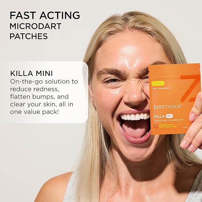 ZitSticka Killa Mini Acne Patches for Face - World's Most Potent Pimple Patch with Fast-Acting Microdarts - Starts Working within 2 Hours for Deep, Early-Stage Zits - 8 Count