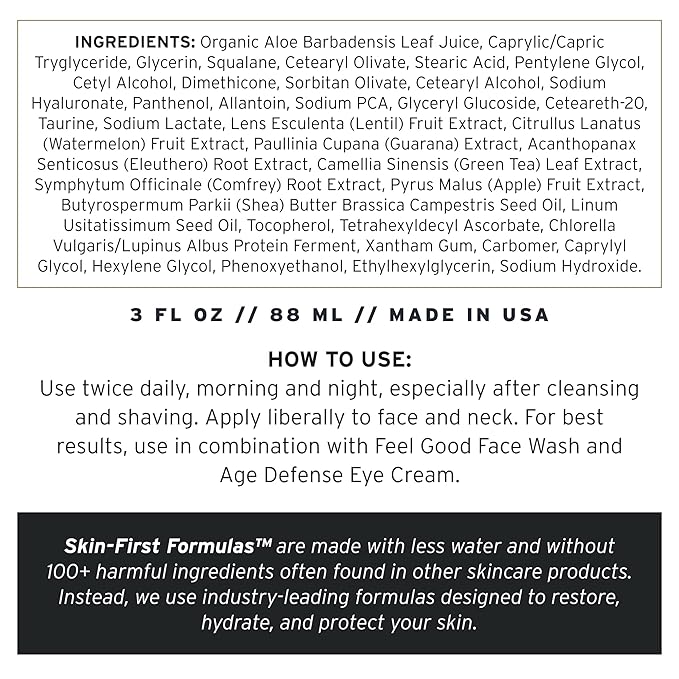 Supply Men’s Facial Moisturizer – Lightweight, Plant-Based Daily Face Cream with Aloe Vera, Green Tea & Shea Butter – Anti-Aging, Oil-Free Hydration for Wrinkles, Fine Lines & Firmness- 3.4oz