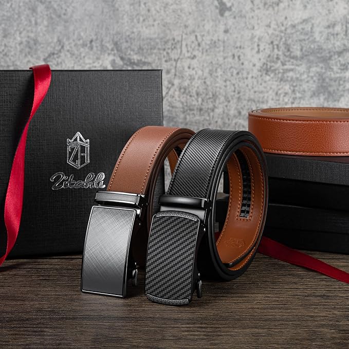 Zitahli Ratchet Belt for Men - 2 Packs Leather Mens belt For Gift Men Dress and Casual,Trim to Fit
