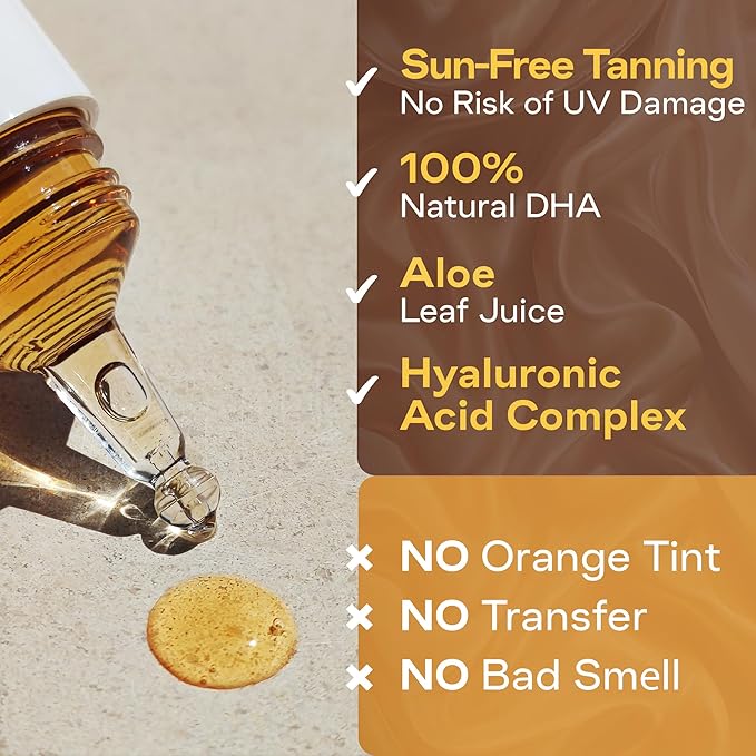 Self Tanning Drops Kit with Mixing Palette – Made in Korea with Natural Ingredients, Aloe Leaf Juice & Hyaluronic Complex Face & Body Non-Toxic, Fragrance-Free, Sunless Bronzing Glow – 1 fl oz