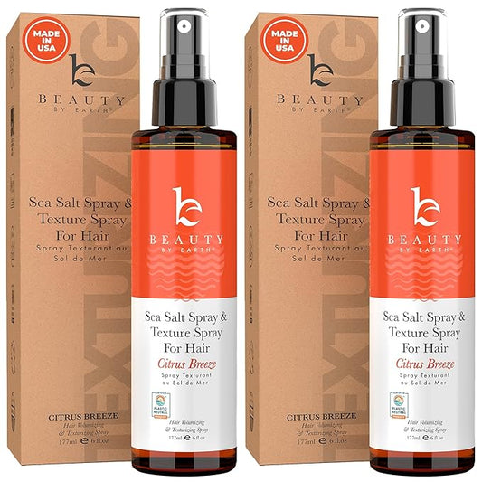 Beauty by Earth Sea Salt Spray for Hair Men & Women - Beach Waves Texturizer, Fine Texturizing Texture Volumizing Spray, Women, Clear, 6 Fl Oz (Pack of 2), Pack 2