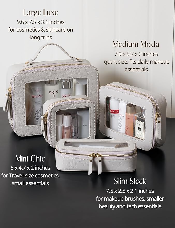 Popvibe Clear Makeup Bag Travel Cosmetic Case Transparent Toiletry Bag with Zipper, Portable Make Up Organizer Traveling Compact Car Bag for Essentials