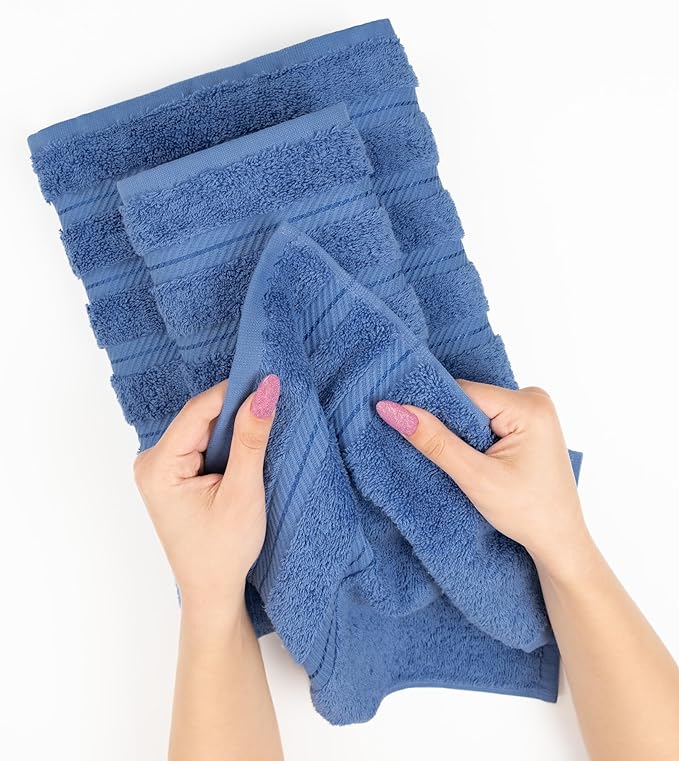 American Soft Linen Luxury 4 Piece Bath Towel Set, 600 GSM 100% Cotton Turkish Bath Towels for Bathroom, 27x54 in Extra Large Bathroom Shower Towels, Electric Blue