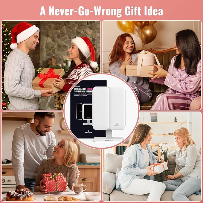 EASEHOLD Vanity Mirror with Lights, 2X 3X Magnification, Trifold, Rechargable, Touch Control - Gifts for Girls & Women