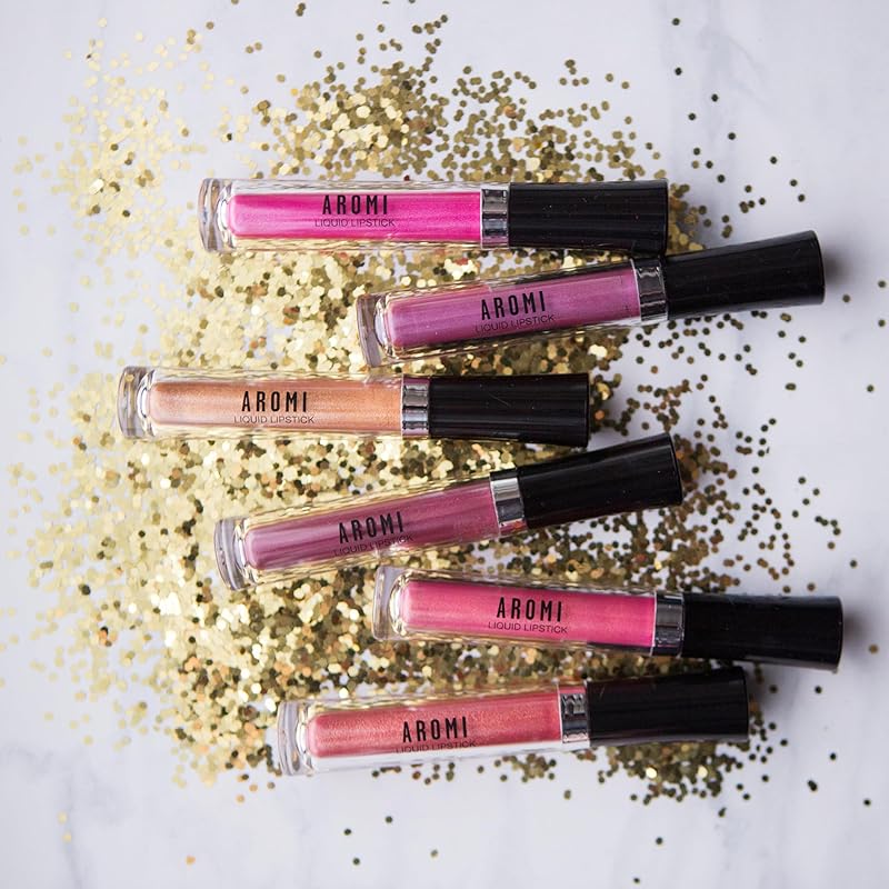 Aromi Dusty Rose Metallic Liquid Lipstick | Pink Chestnut Lip Color with Shimmery Finish, Vegan, Cruelty-free, Long-lasting, Waterproof (Alpine Bloom)