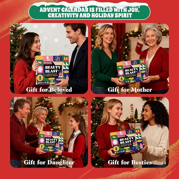 Beauty Advent Calendar, 24 Days Christmas Countdown Calendar Makeup Kit, All-in-One Professional Christmas Cosmetic Gift Set for Women, Holiday Cosmetic Surprise Starter Makeup Set for Gifts