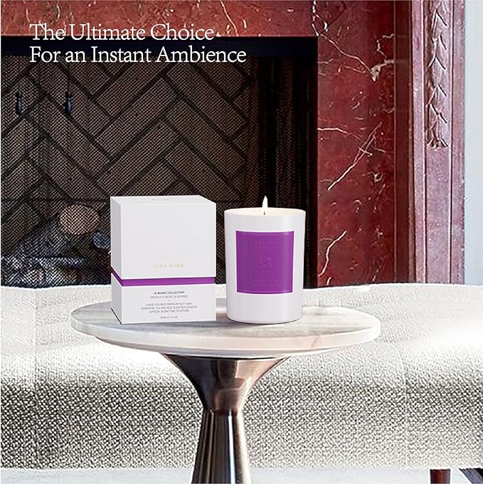 Aromatherapy Scented Candle Natural Soy Wax Roses and Berries Scented Essential Oil Lavender Candle 50 hr Long Burning for Relaxation Holiday Candle Gift for Christmas Anniversary for Her