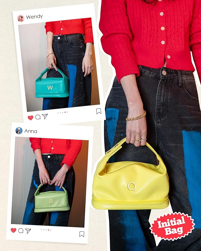 Gifts for Women 40s, Personalized Makeup Bag with Handle, Initial Double Layer Cosmetic Bag with Makeup Brush Organizer, Cute Cosmetic Pouch for Women, Gifts for Friends Female Mom