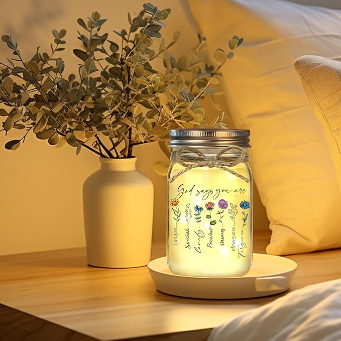 Religious Christian Gifts for Women - Decorative Jar Night Light for Christmas, Birthday, Sister, Friend, Coworker - Inspirational