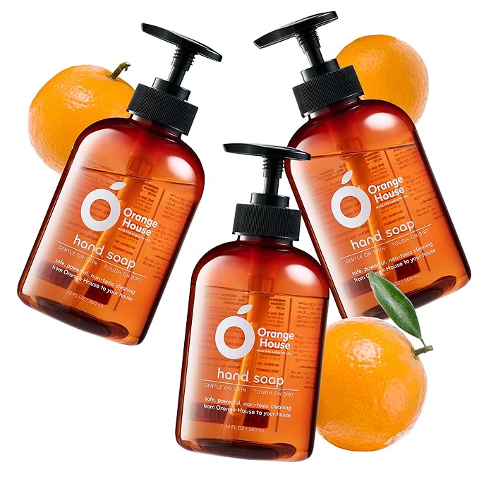 ORANGE HOUSE Liquid Hand Soap with Natural Food-Grade Orange Oil, Fresh Smell, 12 Fl Oz (3 Pack)