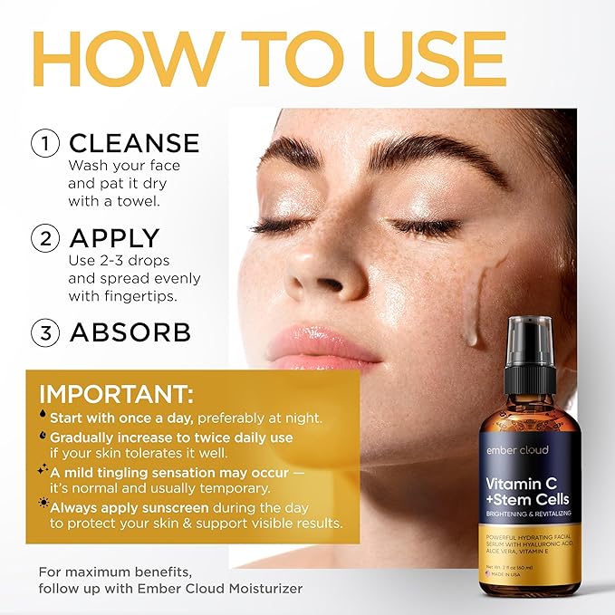 Vitamin C Serum for Face & Eyes (2Oz) with Hyaluronic Acid, Stem Cells, Vitamin E, Aloe Vera - Supports Skin Health & Even Tone