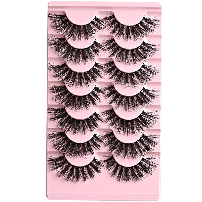 FARRED Lashes Cat Eye False Eyelashes Fluffy Wispy Lash Strips Natural Voume Fake Eyelash Mink Eye Lashes Natural Looking 7 Pairs Full Short Strip Pestañas Set Small Cateye Easy Lashes for Beginners