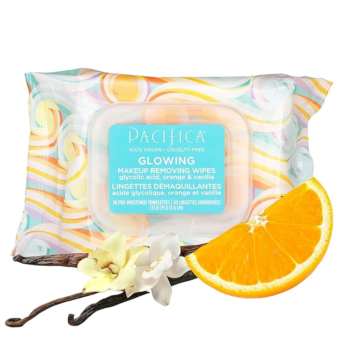 Pacifica Makeup Remover Face Wipes - Daily Facial Cleansing & Exfoliating Towelettes - Biodegradable - Organic - w/ Gycolic Acid - Clean Beauty Vegan & Cruelty-Free Dermatologist Tested 30 Count