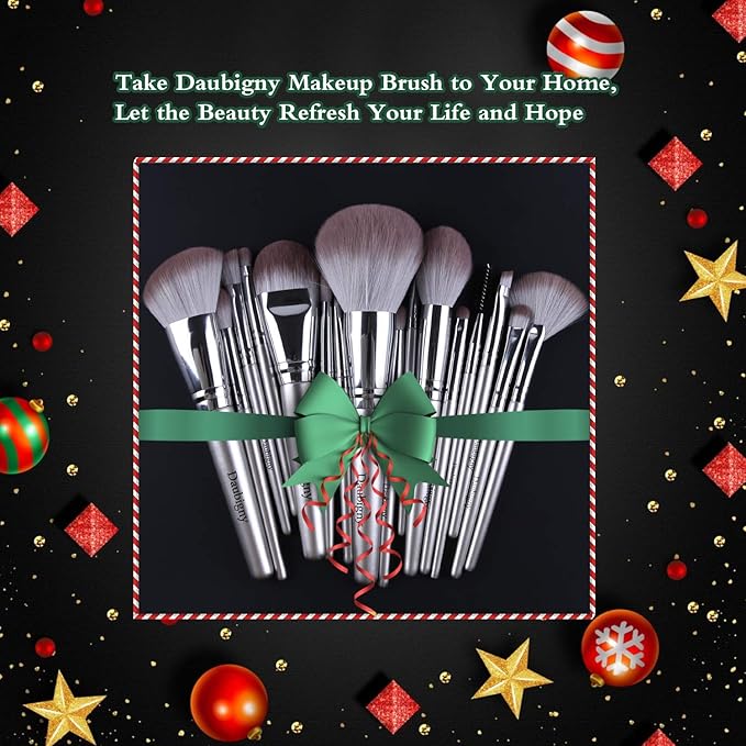 Makeup Brushes,Daubigny 16Pcs Silver Premium Synthetic Makeup Brush Set with Professional Foundation Brushes Powder Concealers Eye shadows Blush Makeup Brush for Perfect Makeup