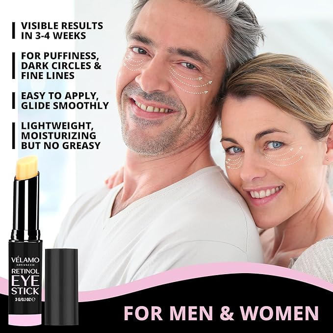 VELAMO ADVANCED Retinol Eye Stick Duo: Under Eye Cream for Dark Circles and Puffiness - Visibly Reduces Fine Lines Wrinkles Under Eye Bags in 4-8 Weeks, 2 Pcs Set