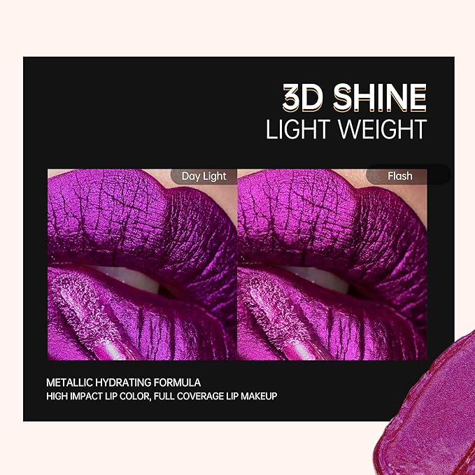 Brown Lipsticks for Women Metallic Lipstick Long Lasting Non Stick Cup Lip Gloss, Shimmer Lightweight Hydrating Full Coverage Lip Color, DP113 Pleasure