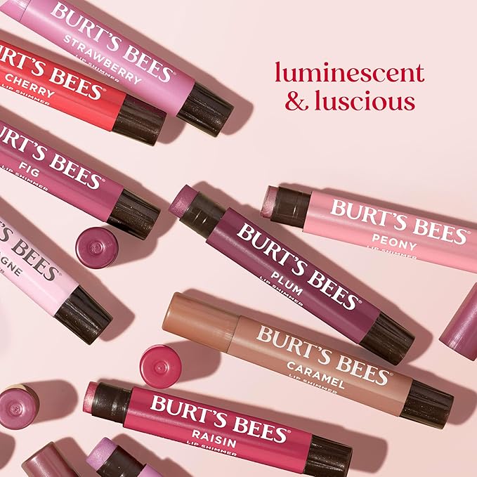 Burt's Bees Christmas Gifts, Lip Shimmer Pink Collection, Tinted Lip Balm Stick, Moisturizing for Hydration with Natural Glowy Pigmented Finish & Buildable Color, Value Pack, 3 Tubes x 0.09 Oz