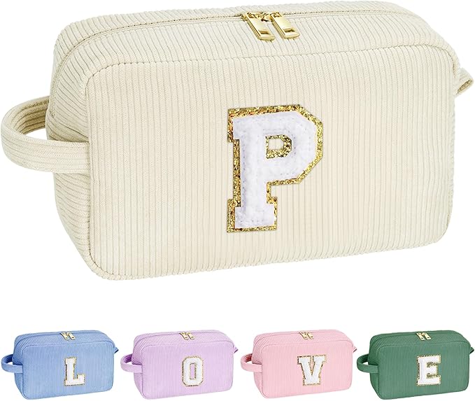 YOOLIFE Sister Gifts Cosmetic Bag Makeup Bag - Cute Makeup Bag Travel Makeup Bag with Small Makeup Brush Bag Small Makeup Bag Small Pouch Cute Gifts Girlfriend Gifts Mom Gifts for Women White Letter P
