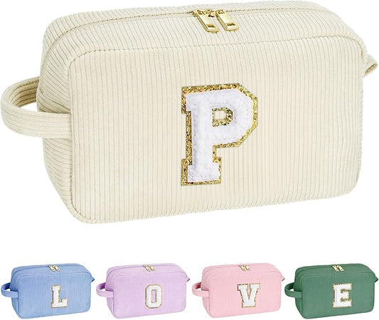 YOOLIFE Sister Gifts Cosmetic Bag Makeup Bag - Cute Makeup Bag Travel Makeup Bag with Small Makeup Brush Bag Small Makeup Bag Small Pouch Cute Gifts Girlfriend Gifts Mom Gifts for Women White Letter P