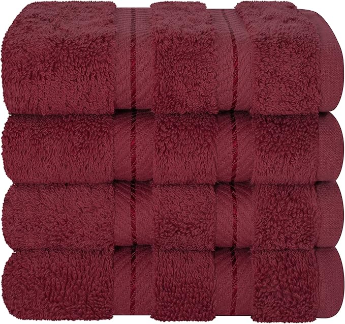 American Soft Linen Luxury Washcloths for Bathroom, 600 GSM 100% Cotton 4 Piece Turkish Wash Cloth Set, 13x13 in Soft Rags for Body and Face, Bordeaux Washcloths