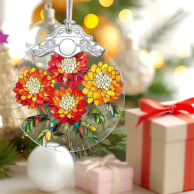 Christmas Ornaments: Stained Glass-Style October Birth Flower Ornament โ Christmas Tree Decorations, Holiday Party Gifts, Mother's Day & Birthday Gifts for Women, Mom & Grandma | Birth Flower Gift