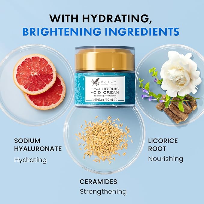 Eclat Skincare Hyaluronic Acid Moisturizer – Anti Aging Face Cream with Vitamin C, Hydrating Facial Moisturizer for Women & Men - Anti Wrinkle Day & Night Cream - Face Lotion - 1.7 fluid ounce