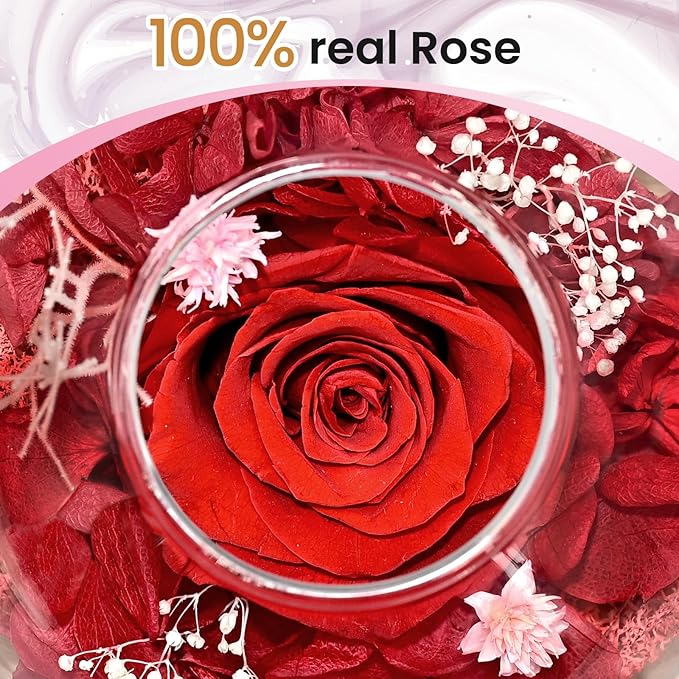 Birthday Gifts for Women,Eternal Preserved Real Rose with Scented Candle(Vinilla9Pcs+Rose9Pcs),Preserved Rose in Glass Dome, Christmas Valentine for Her Mom Girlfriend,Home Decor