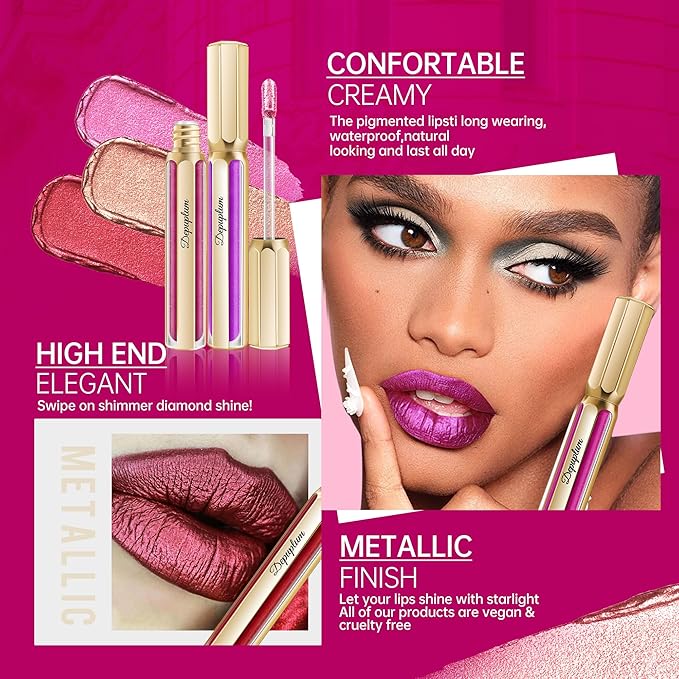Bronze Lipsticks for Women Metallic Lipstick Long Lasting Non Stick Cup Lip Gloss, Metal Shine Lightweight Hydrating Full Coverage Lip Color, P103 Fantasy