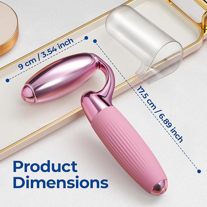 MORGLES Ice Roller for Face, Professional Face Roller Cryotherapy Tool to Reduce Puffiness, Redness & Headaches, Tighten Skin and Improve Lymphatic Drainage with Ergonomic Handle (Pink)