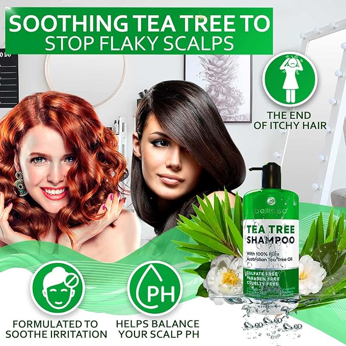 Tea Tree Oil Shampoo - Sulfate and Paraben Free with Collagen Keratin - Ideal for Women and Men with Oily Hair and Scalp Buildup - Anti Dandruff Treatment for Itchy, Dry Scalps – Salon Grade Products