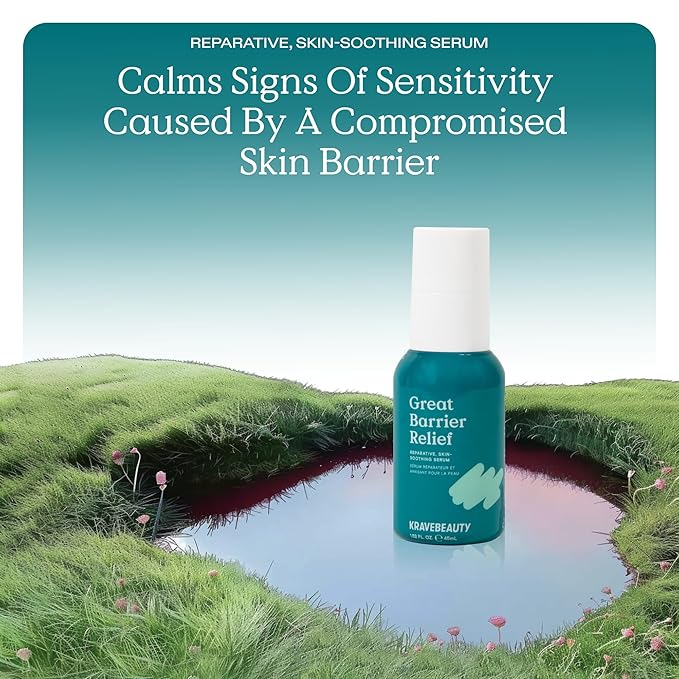 KraveBeauty New Great Barrier Relief, Soothing Skin Barrier Repair Serum, Contains Tamanu Oil to Soothe and Calm Redness, For All Skin Types, Vegan & Cruelty Free, 1.52 fl oz