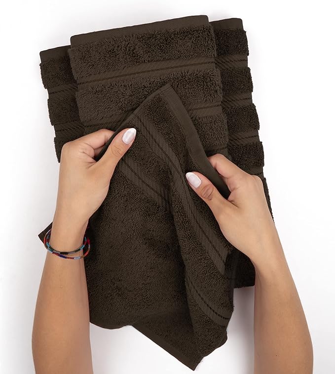 American Soft Linen Premium 3 Piece Towel Set, 1 Bath Towel 1 Hand Towel 1 Washcloth, 600 GSM 100% Cotton Turkish Towels for Bathroom, Brown Towel Set