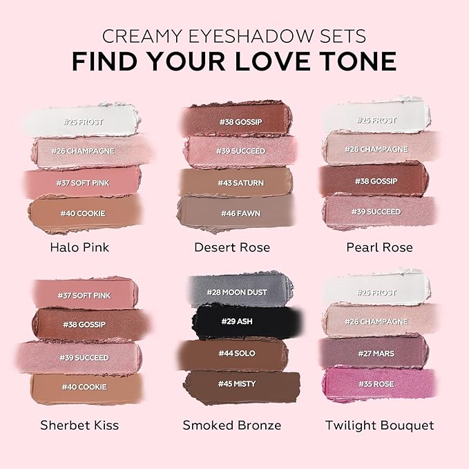 FOCALLURE 4PCS Cream Eyeshadow Stick Sets,Highlighter Eye Shadow Pencil with Crease-proof Formula,Long Lasting Waterproof Eyes Makeup,Sherbet Kiss