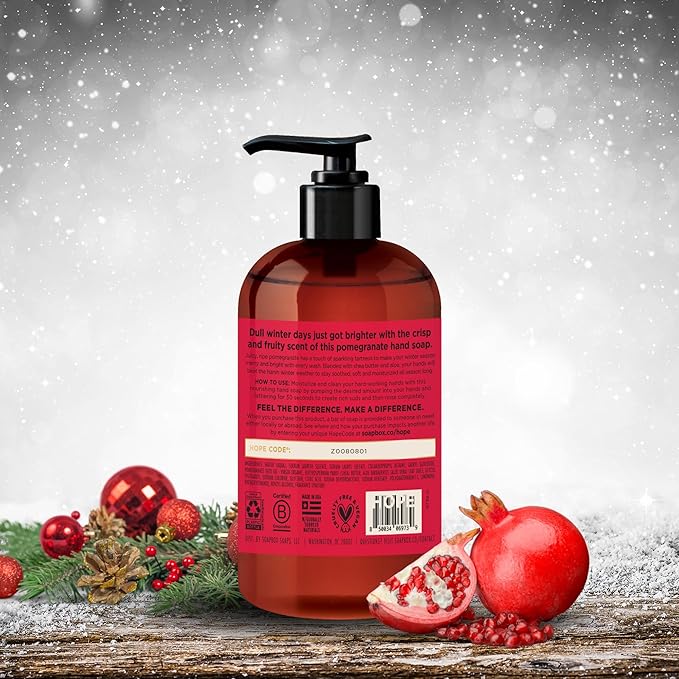 Soapbox Winter Hand Soaps, Spiced Vanilla & Frosted Pomegranate Liquid Hand Soap, Moisturizing Soap, Shea Butter & Aloe, Pack of 4, 12oz