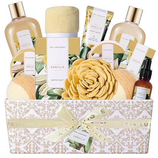 Spa Gift Baskets for Women, Spa Luxetique Spa Gifts for Women, Birthday Gifts Spa Kit, 12pc Vanilla Bath Set, Womens Self Care Gifts,Christmas Gifts