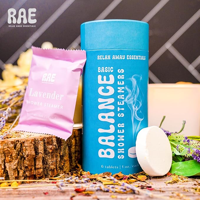 Relax Away Balance Shower Steamers 6 Pack - Aromatherapy Tablets - Essential Oils - Orange, Vanilla, Rose, Eucalyptus, Lavender, Mint - Spa-Like Shower Experience - Easy-Open Packaging