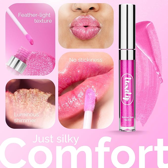 LuxeLip™ Matte Lipstick for Older Women, Hydrating Non-Sticky Lip Gloss for Luminous Shine & Moisturized Lips, Lightweight, Long-Lasting Glossy Finish, Cruelty-Free Lip Makeup (Punchy Pink, 8ml)