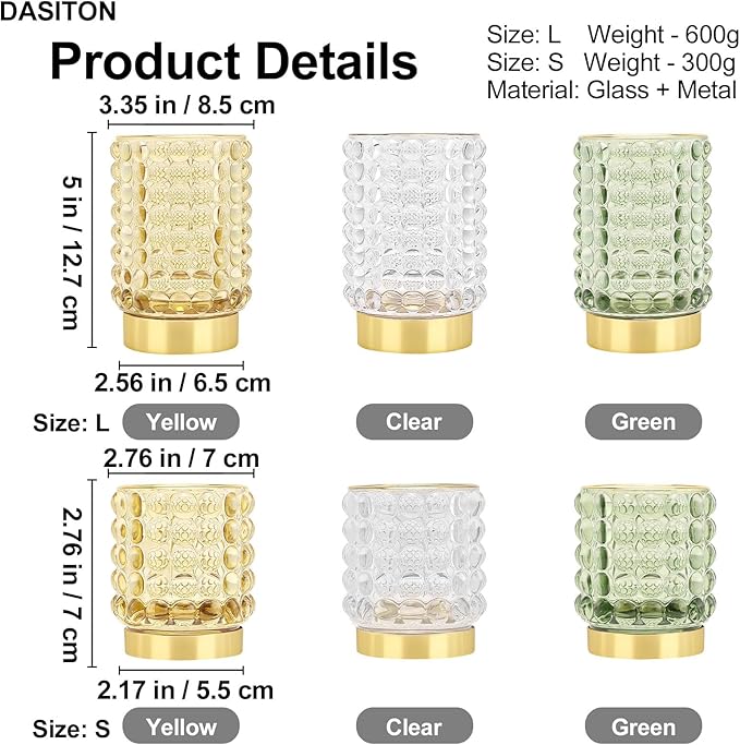 DASITON Makeup Brush Holder Organizer, Crystal Cosmetic Make Up Brush Holder, Glass Makeup Brushes Storage Organizer, Vintage Make Up Cup Desk Pen Pencil Holder, Toothbrush Holders (Clear S+L)