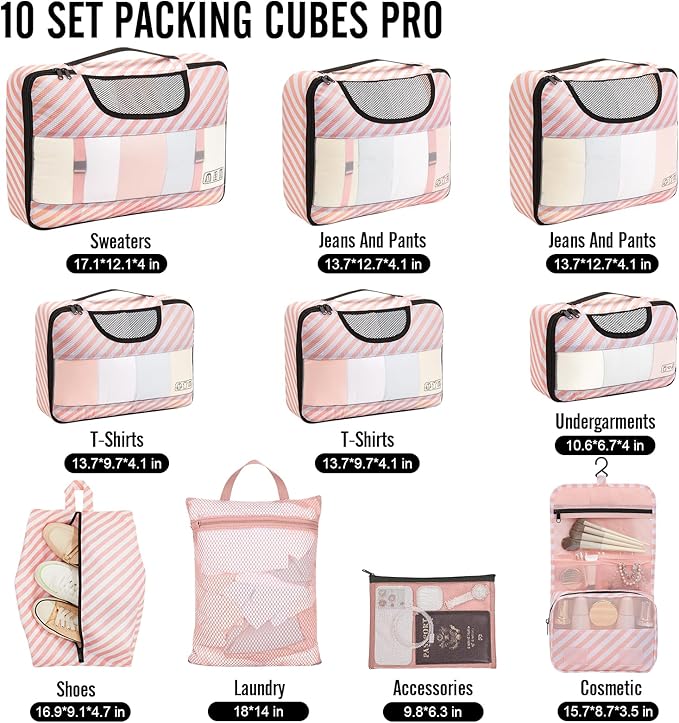 Veken 10 Set Packing Cubes for Travel Essential, Suitcase Organizer Bags in 4 Sizes, Carry-On Luggage Accessories with Large Laundry & Hanging Toiletry Bag, Must-Have for Airplane, Road Trip & Camping