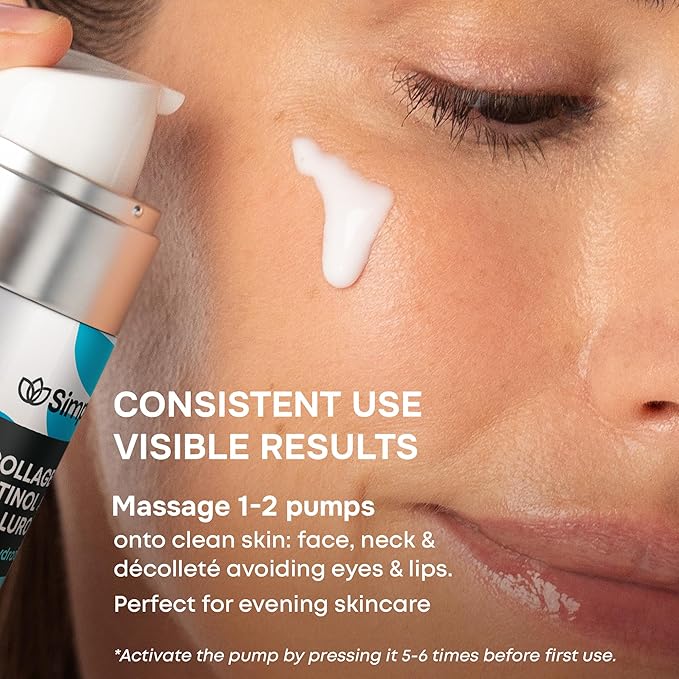 SimplyVital Collagen, Retinol & Hyaluronic Acid Serum - Anti-Aging Moisturizer for Face, Neck & Décolleté - Made in USA, Deep Moisturizing Skin Care Complex - Hydrating Facial Serum for Women, 1 fl.oz