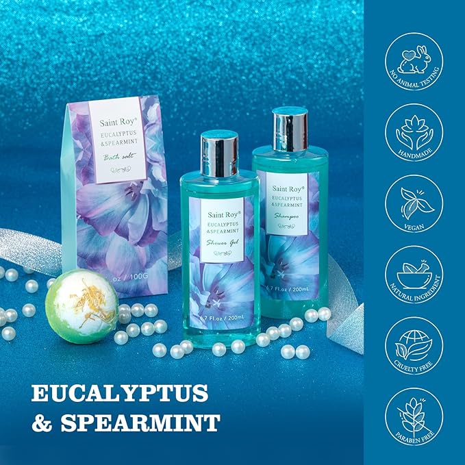 Fathers Day Gifts for Men Dad Luxury EUCALYPTUS & Mint Spa Gift Basket for Women, Unique Spa Gift Baskets Gifts, Home Spa Kit Bath and Body Gifts Set, Bath Gift Basket for Birthday Mother's Day Gifts