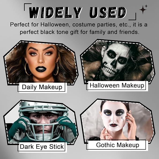 CAHIUYOA Black Matte Lipstick Lip Liner Set,Double Head Liquid Lipstick Lip Gloss Long Lasting Smudge Proof Black Lip Liner and Lipstick Set for Halloween Goth Cosplay Makeup