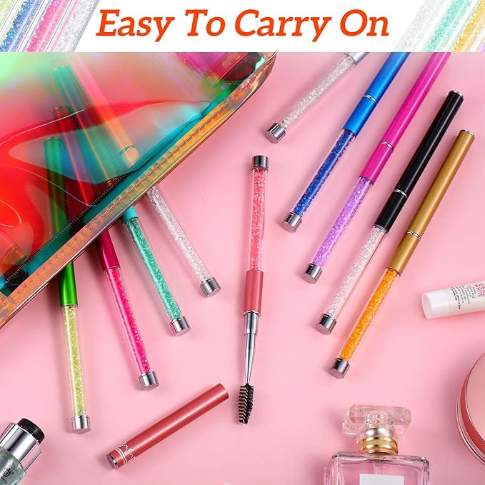 Patelai 10 Pieces Eyelash Brush with Cap Eye Brow Brush Applicator Eyelash Extension Mascara with Handle Portable Eyebrow Spiral Brushes Wands Reusable Cosmetic Scrub Makeup Tool