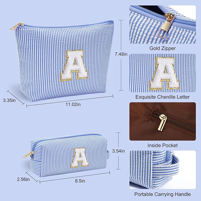 YOOLIFE Teen Girl Gifts Trendy Stuff - Monogram Personalized Makeup Bag | Cosmetic Bag | Travel Toiletry Bag | Gifts for Girls Women Her Mom Bridesmaid Bride Wife Friend Sister Teacher Blue Initial B