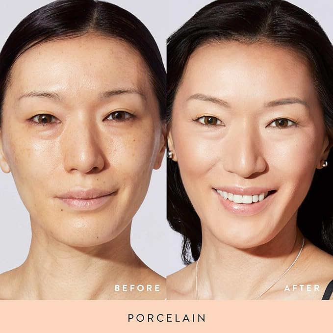 LAURA GELLER NEW YORK Everyday Routine Kit - Baked Balance-N-Brighten Color Correcting Powder Foundation, Porcelain + Retractable Angled Kabuki + Spackle Makeup Primer, Champagne Glow (3 PC)