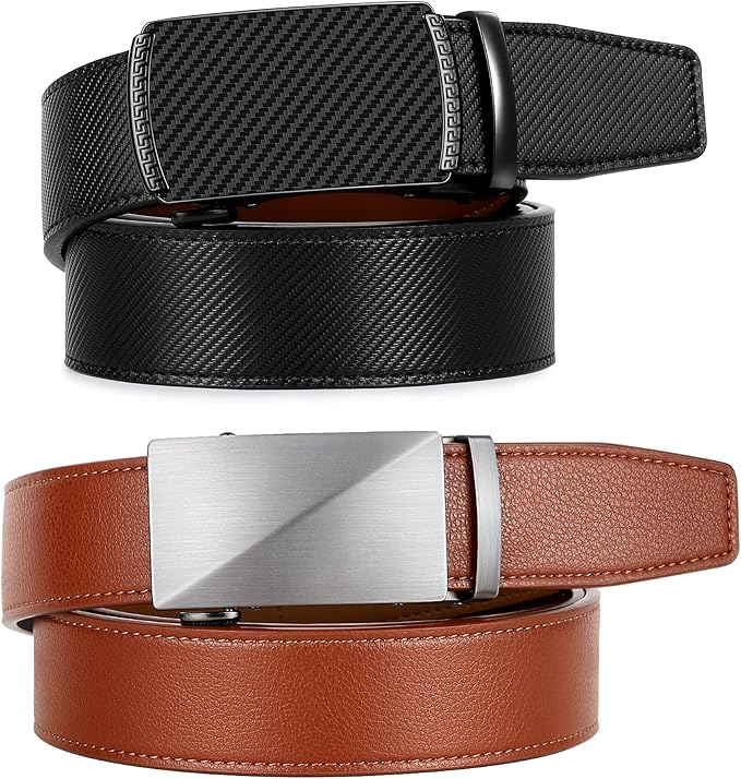 Zitahli Ratchet Belt for Men - 2 Packs Leather Mens belt For Gift Men Dress and Casual,Trim to Fit